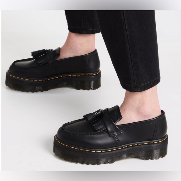 Dr. Martens Adrian Quad Tassel Loafers Black Smooth Leather Platform - Picture 1 of 9